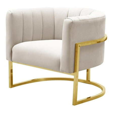 Maklaine 16.5" Transitional Velvet Accent Chair in Cream/Gold