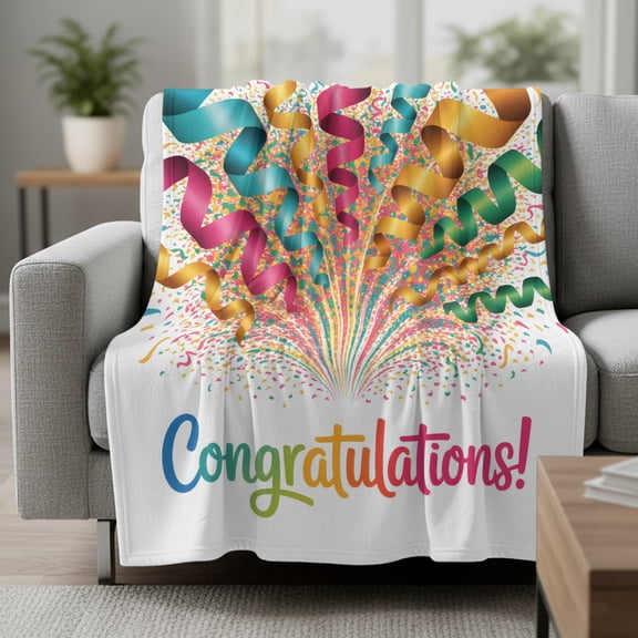 Congratulations Celebration Fleece Throw Blanket Colorful Lines Ribbon Gradient Ultra Soft Fuzzy Cozy Flannel Throw Blanket for Couch Sofa Bed Car Travel, Ideal Gifts 50x60 Inches