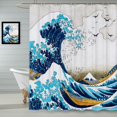 thumbnail image 5 of Cortina de Ducha Onda Japonesa Kanagawa 180 x 180 cm (Estilo Gato) Cortina de Baño de Tejido de Poliéster Antimoho Cortina de Baño Lavable Impermeable con 12 Ganchos para Bañera, 5 of 5