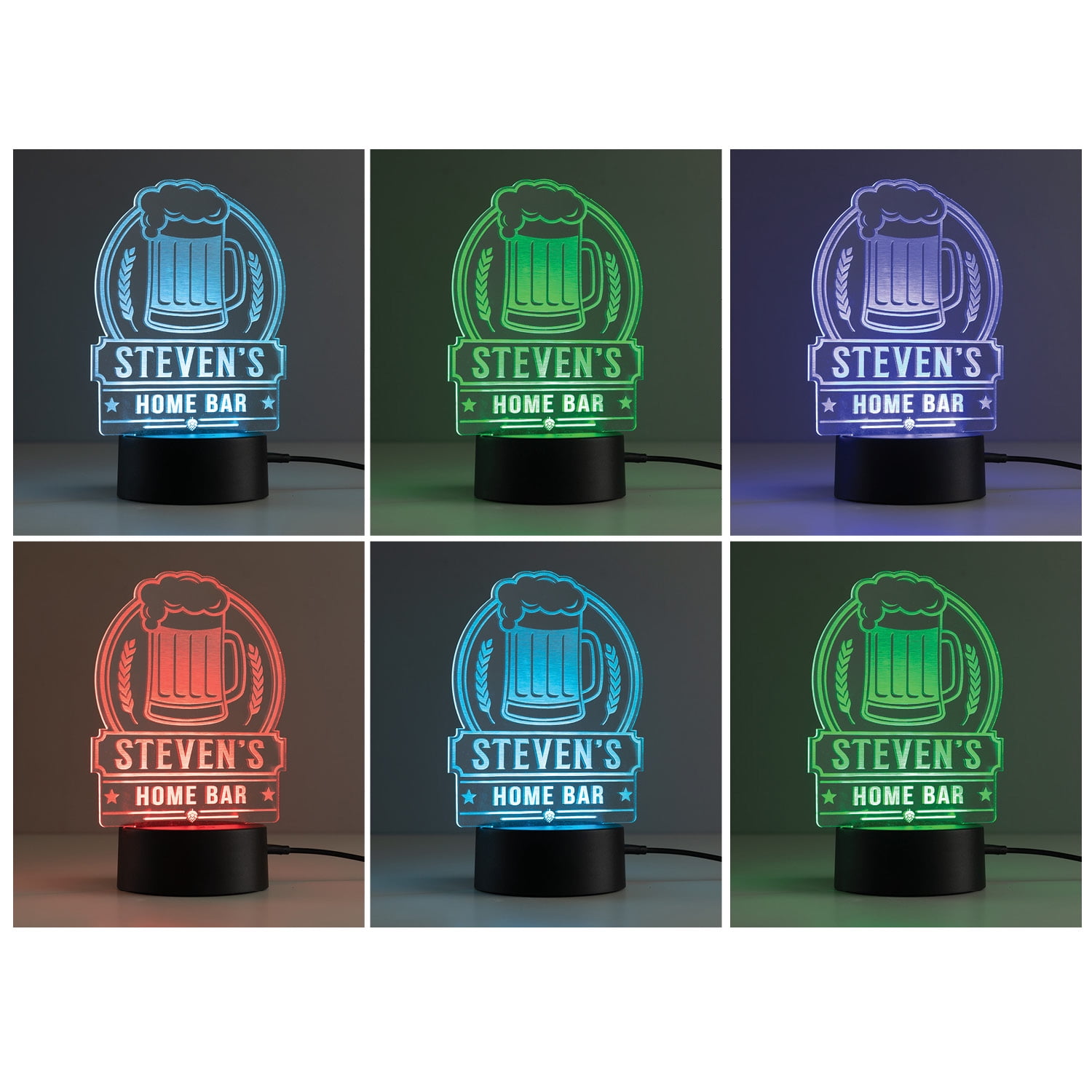 Personalized Planet Beer Mug Sign Multicolor LED Light Display with Custom Personalization Laser Engraved on Acrylic Design Insert