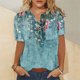 thumbnail image 1 of ICHUANYI Clearance Fashion Women Round Neck Short Sleeve Print Button Pocket Casual Tops(Blue, L) ICHUANYI WER2023081200311, 1 of 4