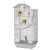 Alden Design 39"H Metal Large Roof Top Parrot Cage with Perches and Toys, Light Gray