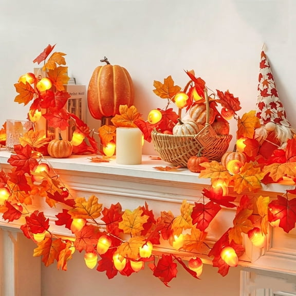 Halloween String Lights Maple Pumpkin 59in/118in Battery Operated for Indoor Outdoor Decor by OVFUIZ