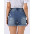 thumbnail image 3 of DARING DIVA Women's Stretchy Ripped Rolled Hem Cuffed Jean Shorts X-Small Blue, 3 of 6
