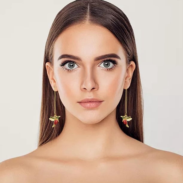 Pendientes Colgantes con Cristal Yinane Elegante línea de oreja rojo