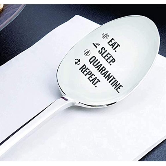 Quarantine gifts - Funny quarantine gag gift for men women | Social distancing Best gift for family friends lover | Thinking of you Spoon gift for him her | Stay home gift -Eat Sleep Quarantine Repeat