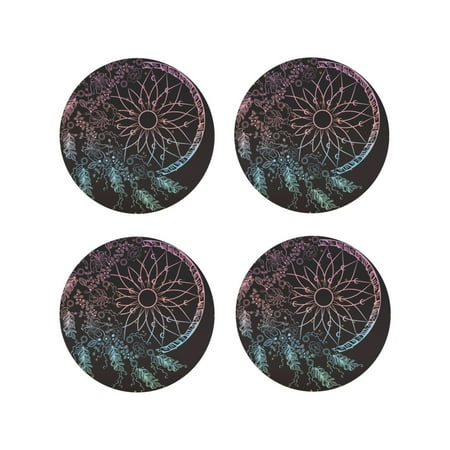 

Matuu Dreamcatcher for Cup Coasters Set of 4 Leather Coasters Desk Coasters for Office Measures 4” x 4”-Round Shape