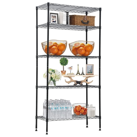 Storage Metal Shelf 5 Tier Heavy Duty Shelves Organizer Metal Wire Rack NSF Wire Shelving Unit Storage Shelves for Garage Pantry Closet Kitchen Office Laundry, 14"D x 24"W x 60"H, 750 Lbs(Black)
