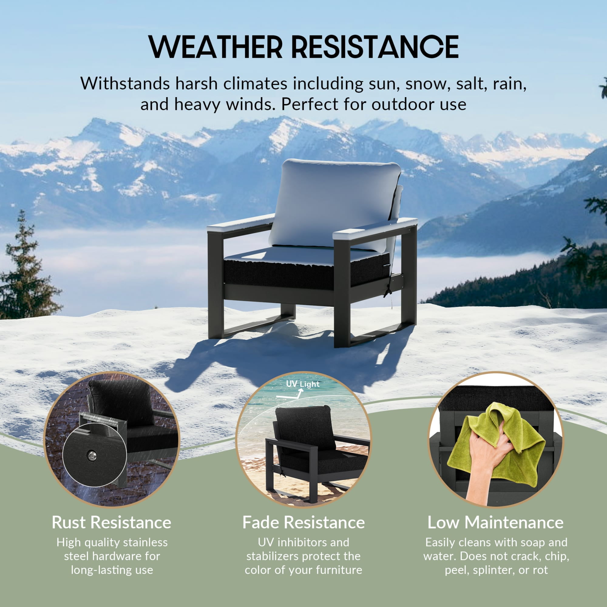 WestinTrends Montara 8-Piece Modern HDPE Outdoor Patio Furniture Conversation Set with Coffee Table and Ottomans, Black