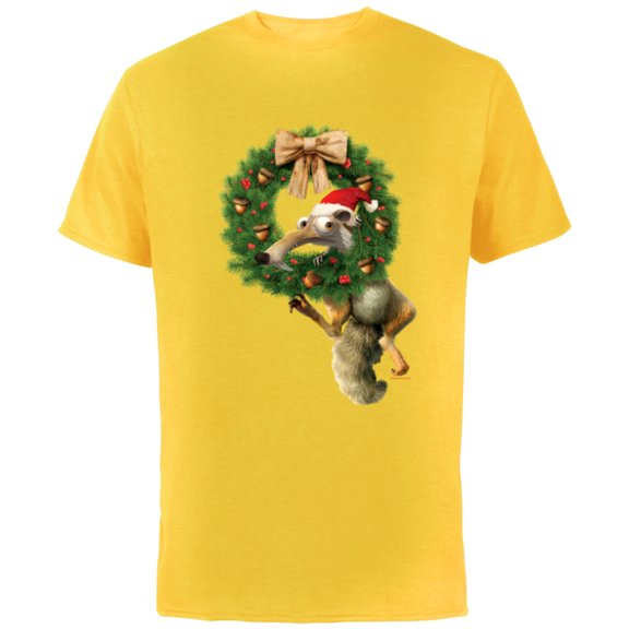 Ice Age Scrat Prehistoric Christmas Holiday Acorn Wreath - Short Sleeve Cotton T-Shirt for Adults - Customized-Yellow