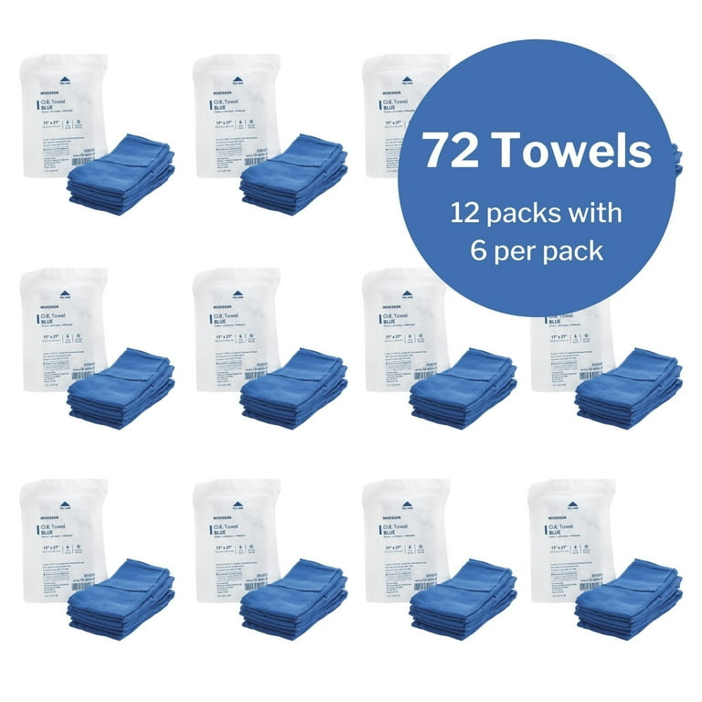 McKesson Sterile Operating Room Towels - Disposable, Pre-Washed, Blue, 17" X 27" | Pack Of 12 Packs (72 Towels Total)