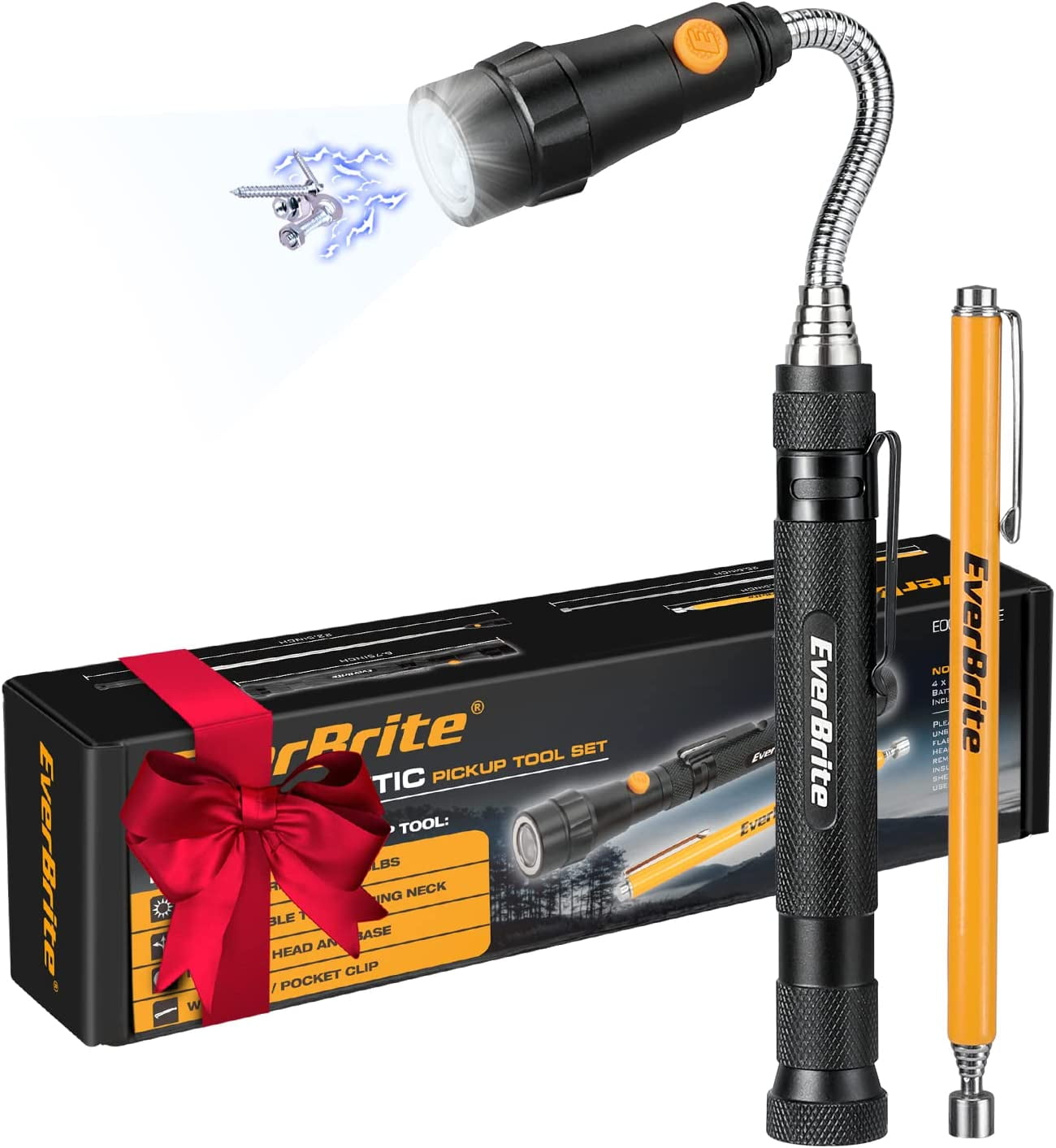 EverBrite 2-Pack Magnetic Pick Up Tool Set, Telescoping Extensible Magnet Tool with 360° Swivel and LED Light, Handy Tool for Home, Garage and Workshop