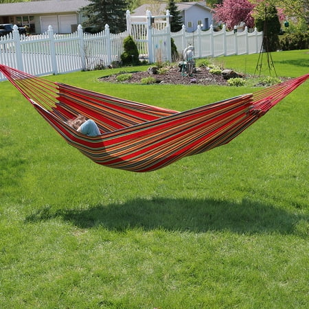 Indoor Hammock Apartment Sunnydaze Extra Large Brazilian Double Hammock with Carry Bag for Indoor or Outdoor Use, Weight Capacity: 450 Pounds, Sunset ()