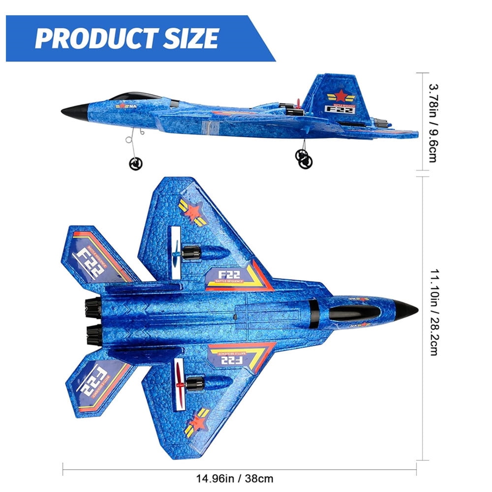 RC Plane F22 Jet 2.4G 6-Axis Gyro Remote Control Airplane Fighter Toy Gift for Kids Beginner(Blue)