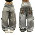 thumbnail image 1 of Pantalones vaqueros con estampado gótico Retro para mujer, pantalón holgado de pierna ancha y recta, estilo Hip Hop americano, Y2K, Unisex, 1 of 5