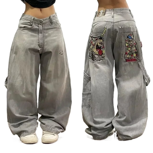 Pantalones vaqueros con estampado gótico Retro para mujer, pantalón holgado de pierna ancha y recta, estilo Hip Hop americano, Y2K, Unisex