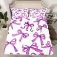 thumbnail image 2 of Manfei White Purple Ribbon Queen Sheet Sets for Kids, Kawaii Cartoon Bowknot Flat Sheet, Cute Princess Style Queen Fitted Sheet, Breathable Home Decor, 4 Pieces, 2 of 7