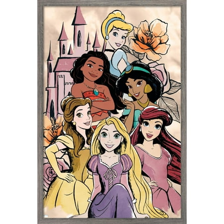 Disney Ultimate Princess Celebration - Castle Group Wall Poster, 14.725" x 22.375", Framed