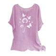 thumbnail image 1 of Vestidos Casuales Para Mujer, Blusas De Mujer De Moda Camisetas estampadas de moda para mujer, blusas casuales de lino holgadas de manga corta con cuello redondo y raglán, 1 of 7