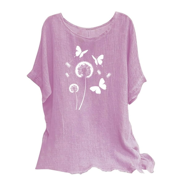 Vestidos Casuales Para Mujer, Blusas De Mujer De Moda Camisetas estampadas de moda para mujer, blusas casuales de lino holgadas de manga corta con cuello redondo y raglán