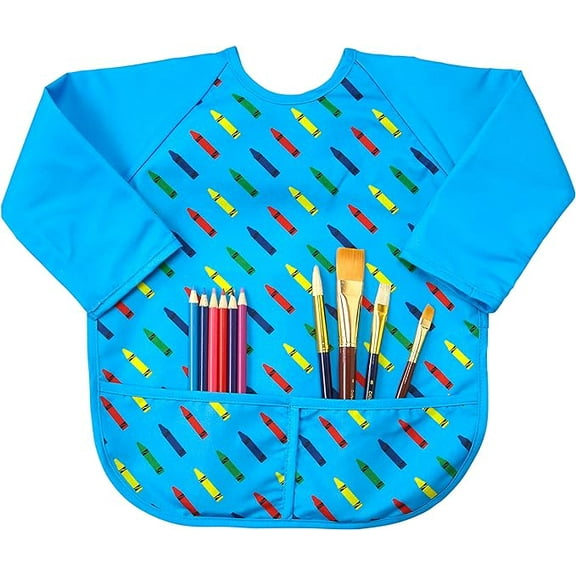1Pack 5Size Kids Art Smock Apron Premium Long Sleeve Waterproof Bib for Painting and Eating