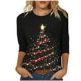 thumbnail image 2 of Craaazy Women's Casual Christmas Tops Round Neck 3/4 Sleeve Xmas T-shirt Fashionable Santa Shirts Gifts, 2 of 5