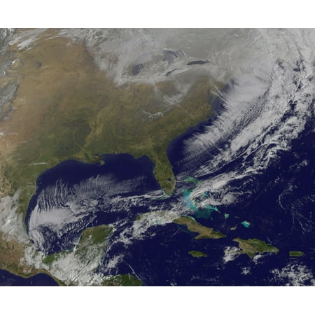 Satellite view of a powerful weather system in the United States Stretched Canvas - Stocktrek Images (32 x