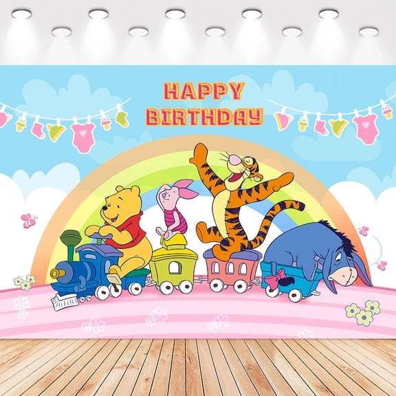 5 X3ft Winnie the Pooh Cartoon Birthday Party Decorations Supplies, Masks Party Photography Backdrop Photo Decor Banner, Kids Boys Baby Shower Photography Backdrop