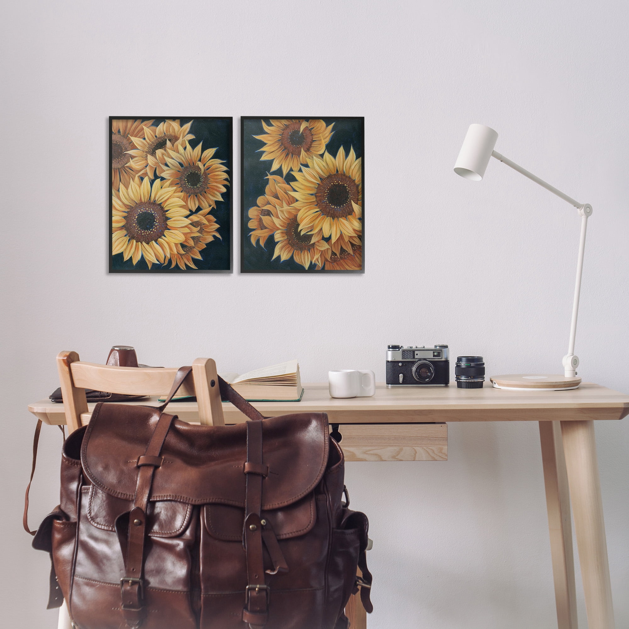 Stupell Industries Sunflowers on Black Botanical & Floral Painting Black Framed Art Print Wall Art, 11 x 14, Set of 2