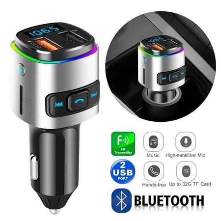 Wireless Bluetooth FM Transmitter for Car, EEEkit Audio Adapter and Receiver, Hands-Free Calling, Music Player Car Charger with 2 USB Ports, Hands Free Calling,QC3.0 Fast Car Charger,Siri Google
