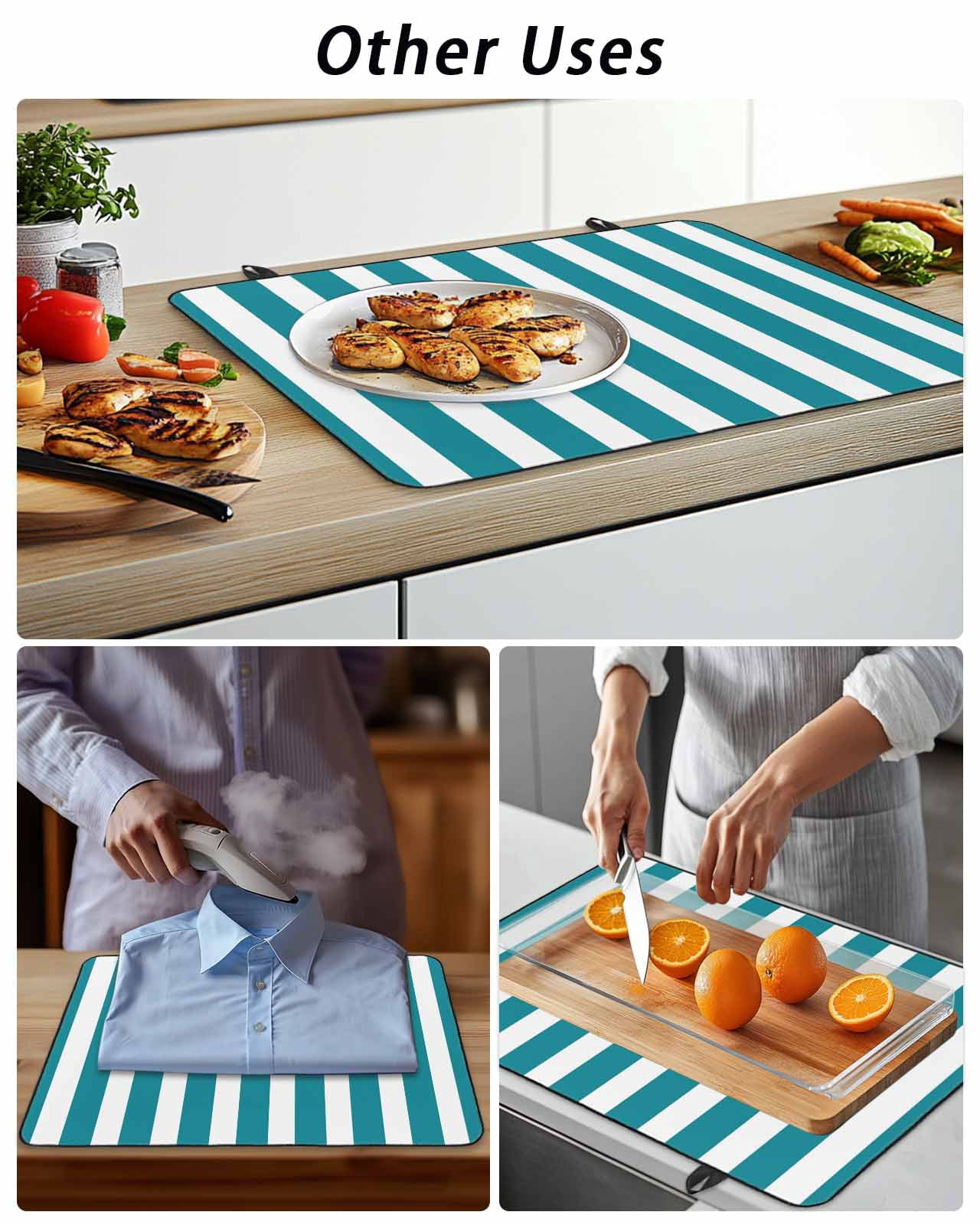 Stove Top Covers for Electric Stove, Teal Striped Glass Stovetop Cover Protector, Simple Art Vertical Stripe Farmhouse Induction Cooktop Protector Oven Mat for Kitchen Countertop 24"x21"