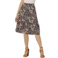 thumbnail image 1 of Falda Midi Fluida Con Cintura Elástica Y Volantes Con Estampado Floral Para Mujer Negro Floral M, 1 of 5