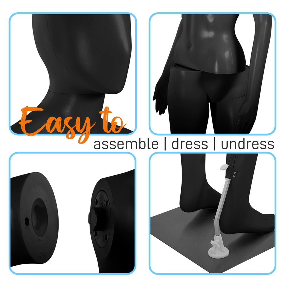 SereneLife Adjustable Female Mannequin Full Body Body-68.9" Detachable Woman Dress Form Whole Figure Poseable Life Size Dummy Torso-for Retail Clothing Shops-Black
