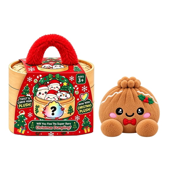 Christmas Plush Stuffed Dumpling Squishies with Steamer, Giant Squeeze Stress Ball, Anxiety Relief Fidget Toy for Adults, Holiday Gift