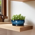 thumbnail image 3 of Ordivic 6 inch Blue Glaze Round Ceramic Bonsai Pot with Drainage Hole & Saucer, Decorative Indoor Planter for Home Living Room Decor, 3 of 8