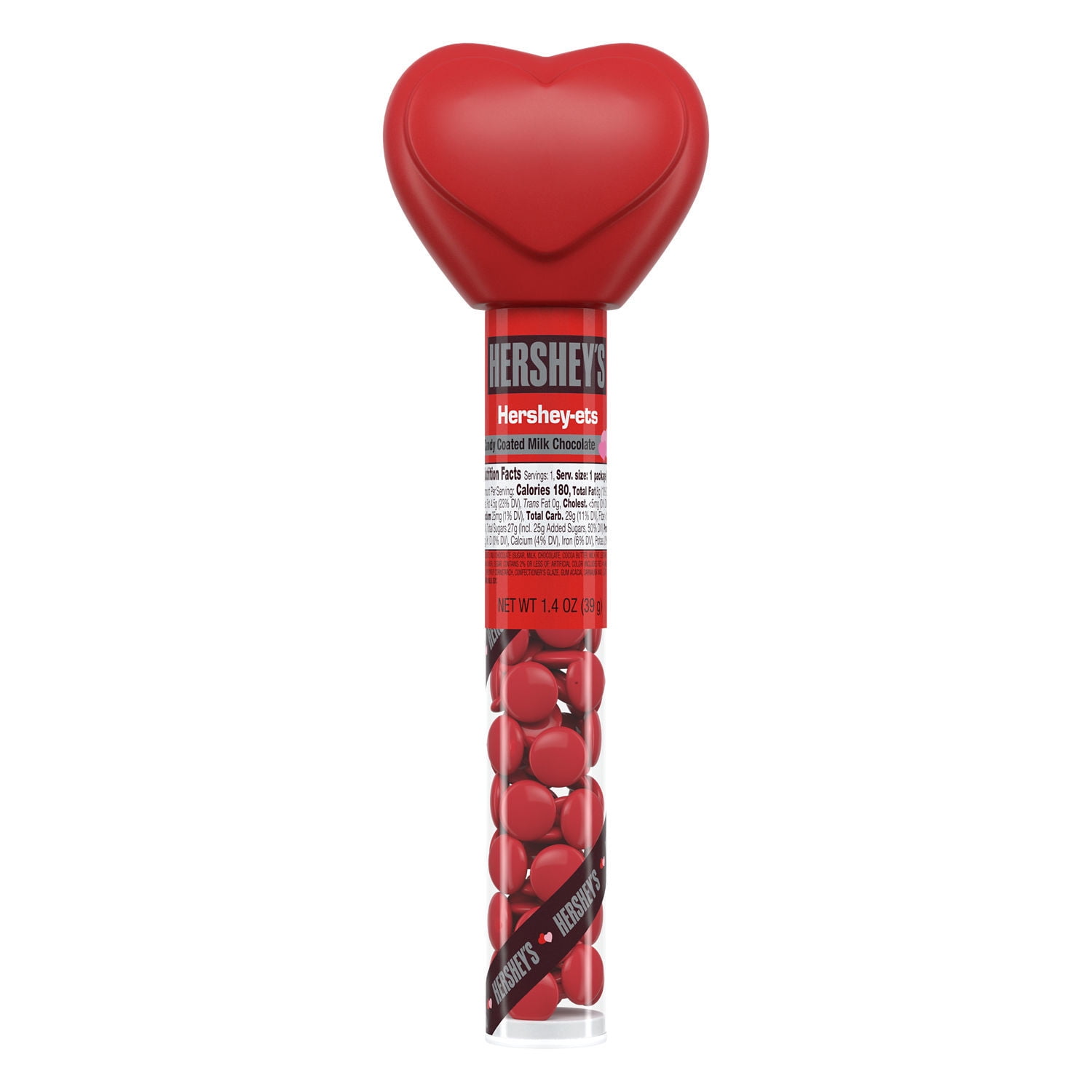 HERSHEY'S, HERSHEY-ETS Candy Coated Milk Chocolate Candy, Valentine's Day, 1.4 oz, Heart Topped Filled Plastic Cane