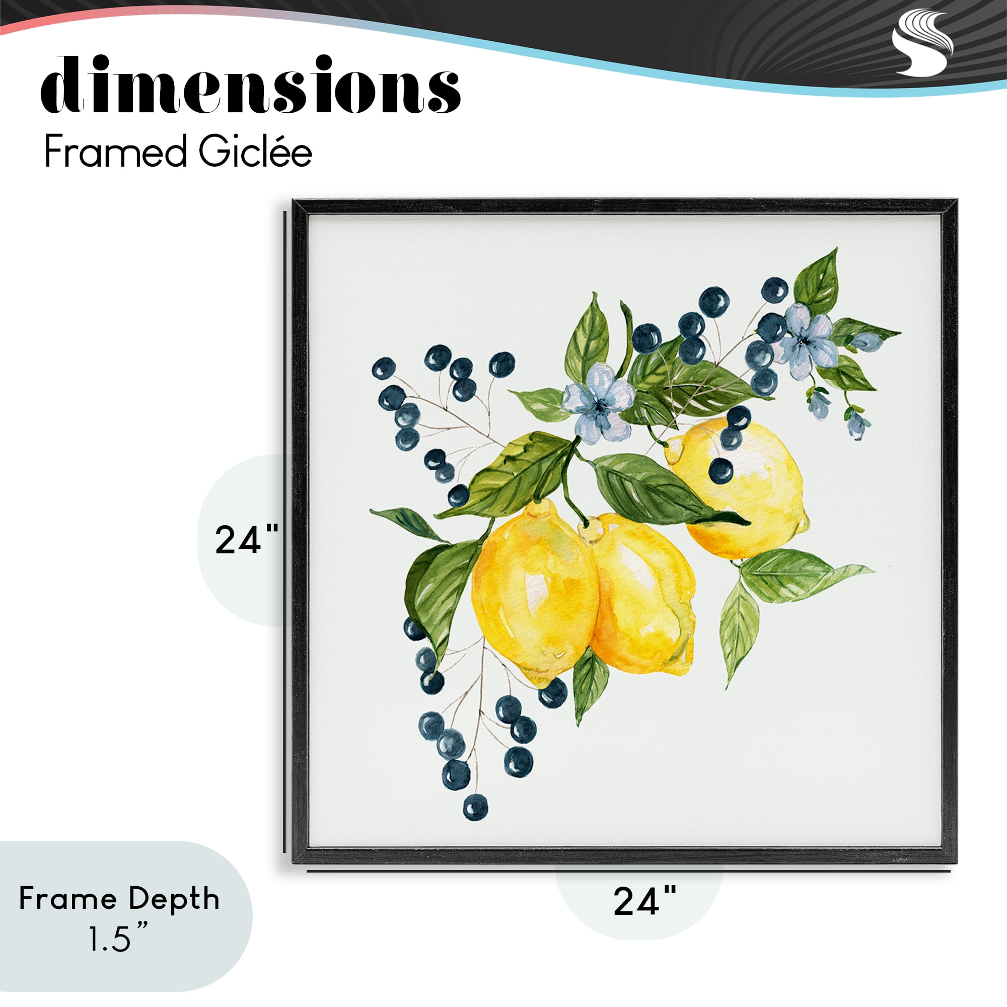 Stupell Industries Lemon Branch with Berries Black Framed Giclee Art, design by Livi Finn