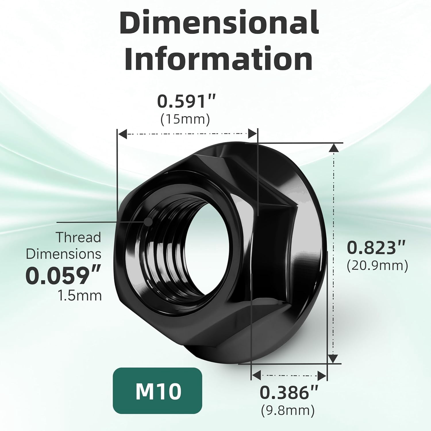 10 serrated flange nuts, 100 pcs 10-1.5 stainless steel 304 hex lock hardware nuts bright finish, suitable for industrial and home use