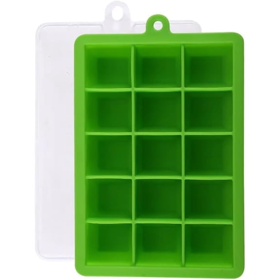 2 Pack Silicone Ice Cube Square Trays with Removable Lids, DIY Bar Tavern Fruit Ice Cube Making Trays, 15 Cubes Per Tray (Size: 15 Grid Blue)