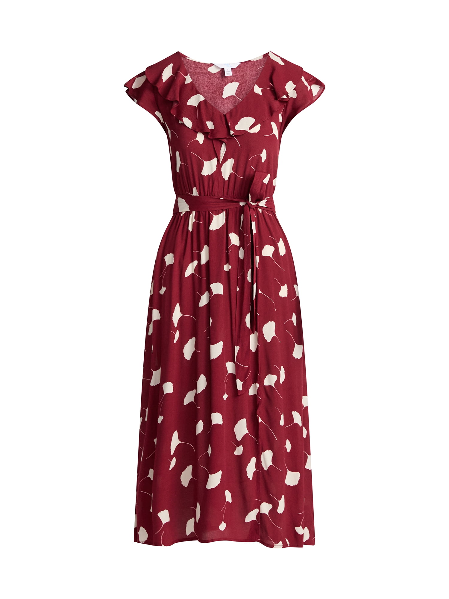 Time and Tru Women's and Women's Plus Ruffle Midi Dress with Flutter Sleeves, Sizes XS-4X
