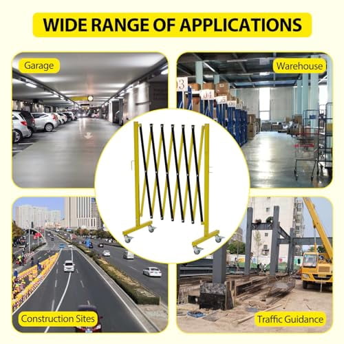 Huisuilinss 11.8FT Folding Safety Barricade with Casters,Rolling Industrial Expandable Metal Barrier,Retractable Driveway Gate,Mobile Barricade Gate For Construction Site Elevator Outdoor Road