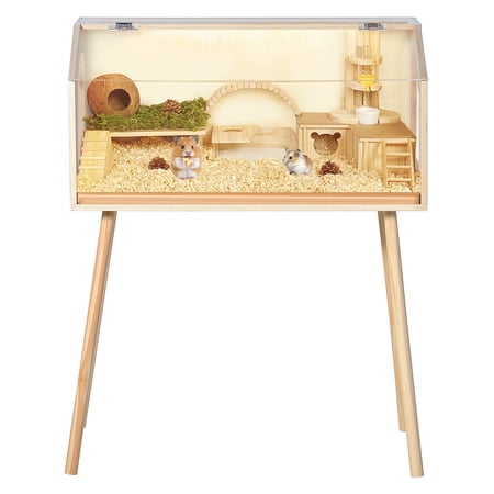 Roromall Wooden Hamster Cage with Legs, Guinea Pig Cages Chew Proof, Hamster Habitats Enclosure with Acrylic Window & Openable Top for Guinea Pig, Chinchilla, Gerbil