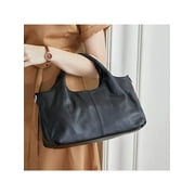 LUXUR Ladies Leather Top Handle Handbag Women Classic Satchel Crossbody Bags Purse Daily Portable Detachable Tote Black