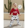 thumbnail image 3 of Rovasas Boy 3Pcs Pants Sets Letter Print Romper Ice Hockey Print Pants Hat, 3 of 9