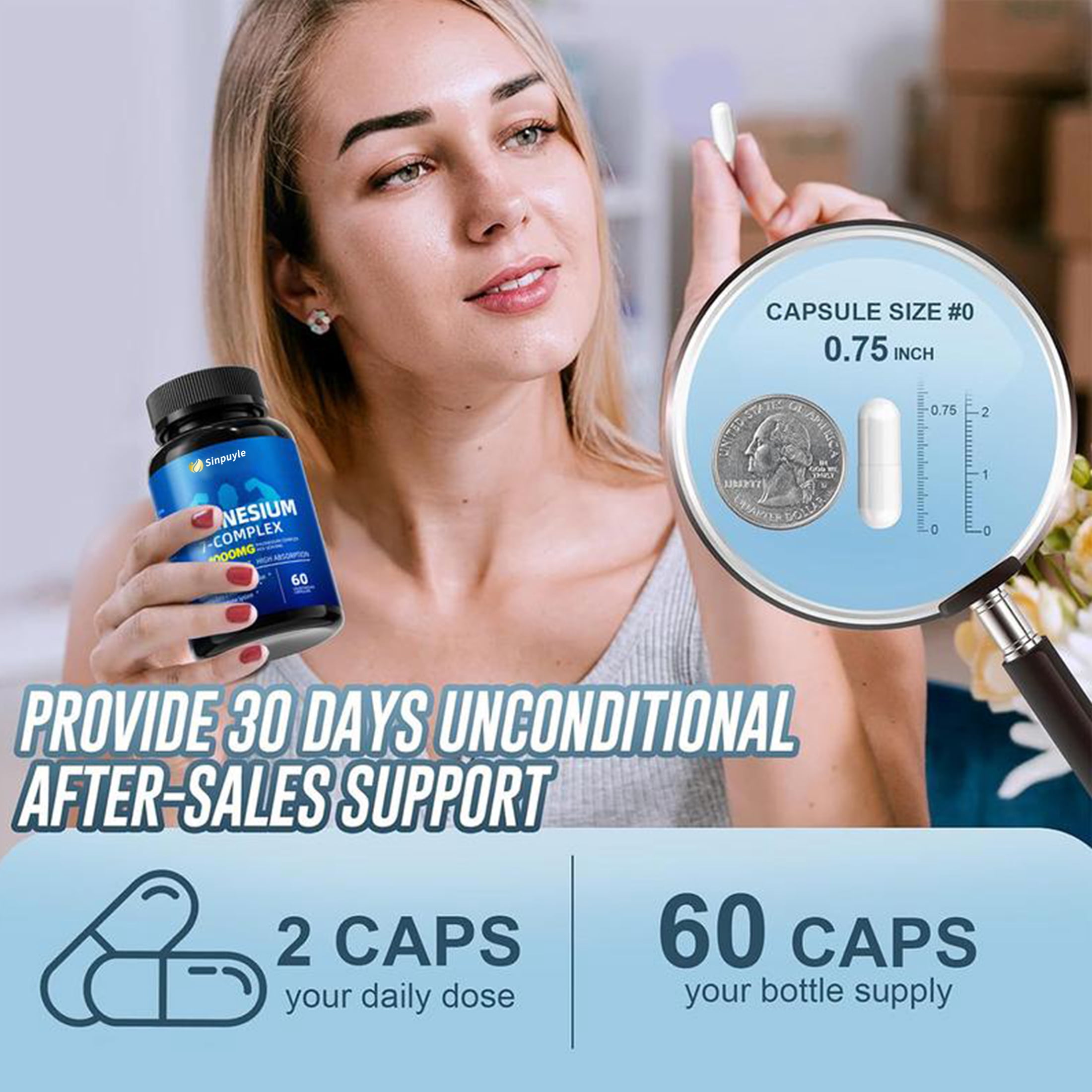 Magnesium 7-Complex 1000mg, High Absorption 7-in-1 Magnesium Supplement, Supports Muscle & Nerve Function, Bone & Heart Health, 60 Vegetarian Capsules
