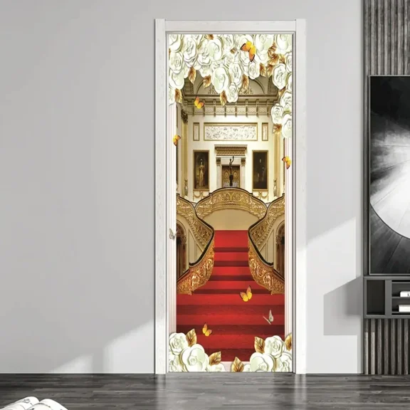 Ink Lotus Art Door Stickers Summer Flowers PVC Waterproof Mural Decal Bedroom Living Room r Self-adh