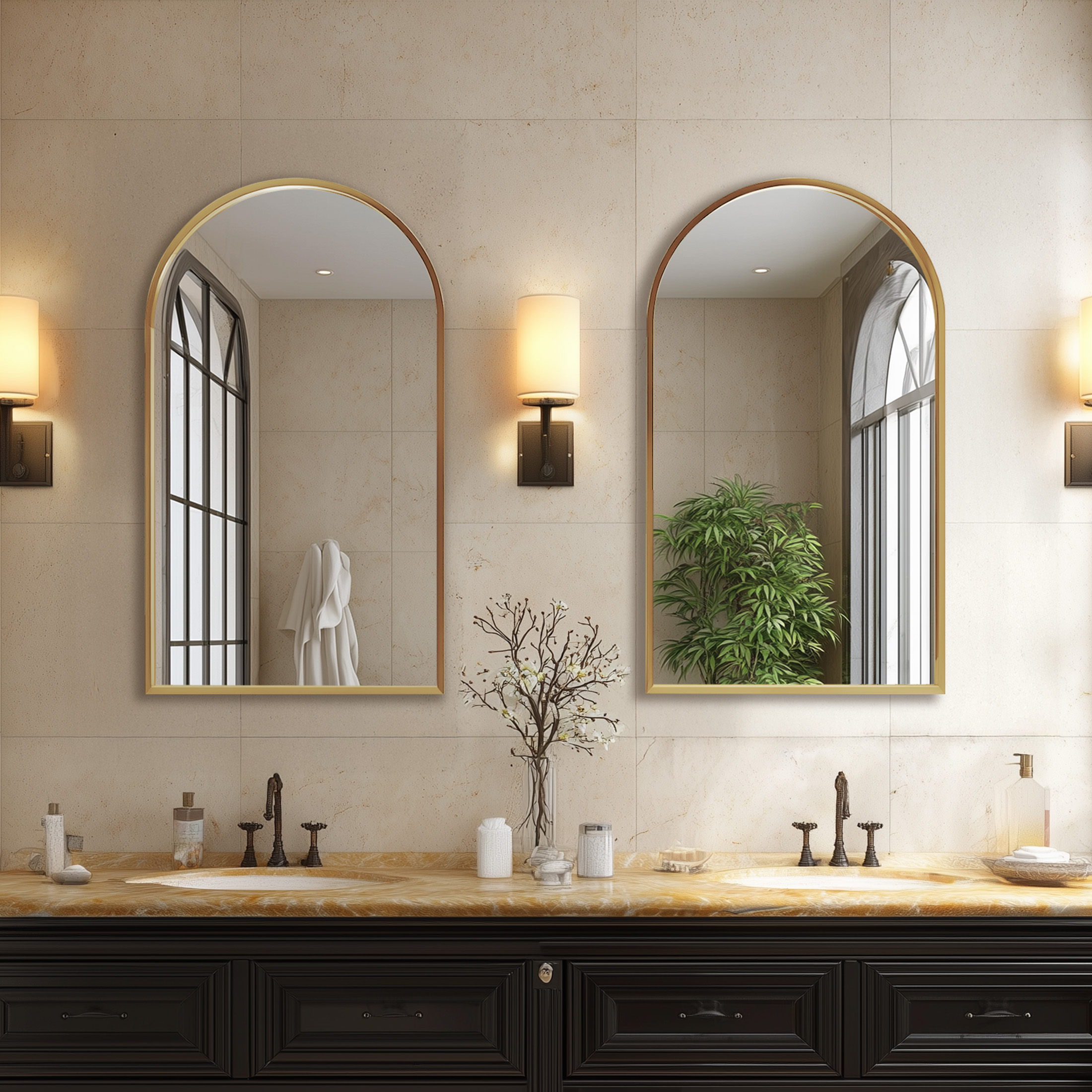 Concetta 20" x 30" Arched Bathroom Wall Mirror, Gold photo 5