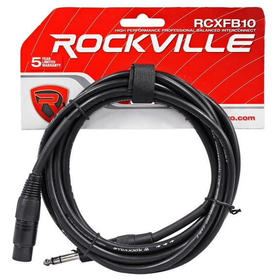 Rockville RCXFB10B 10' Female XLR to 1/4'' TRS Cable Black, 100% Copper