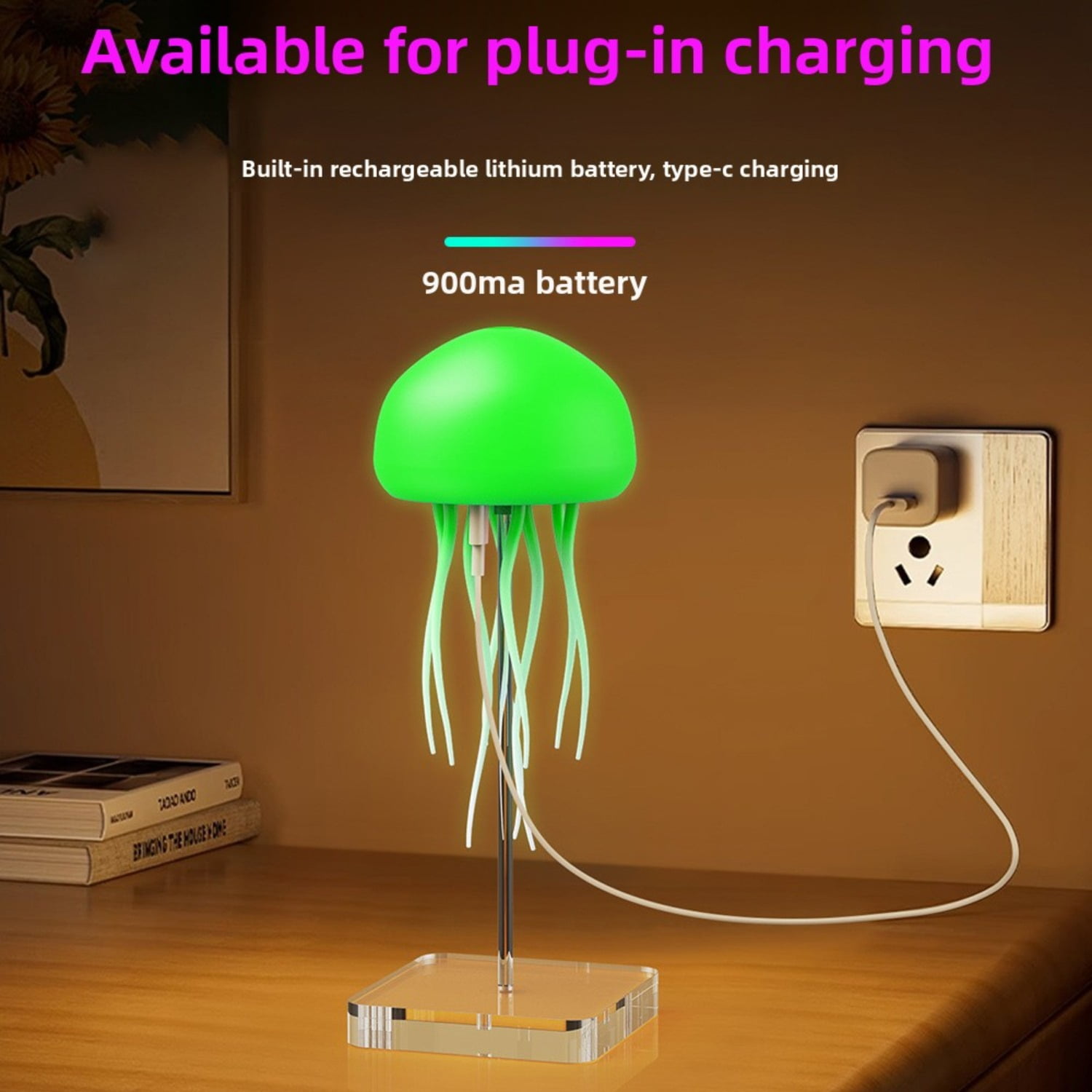 D.FAMILY Voice Control Jellyfish Night Light - Full Color Changing Mood Lamp with Hanging