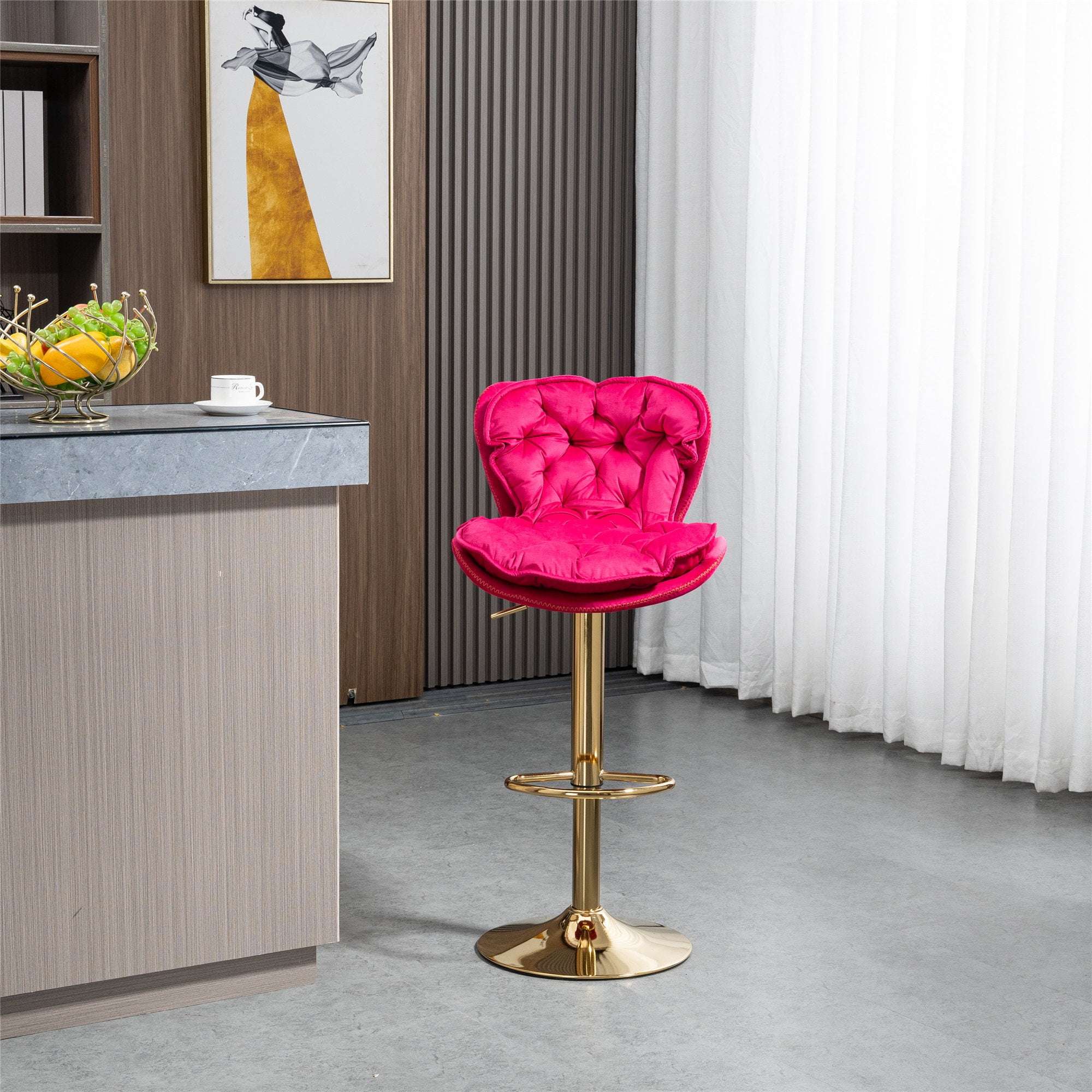 Bar Stools Bar Counter Height,Velvet Swivel Bar Chairs Adjustable with